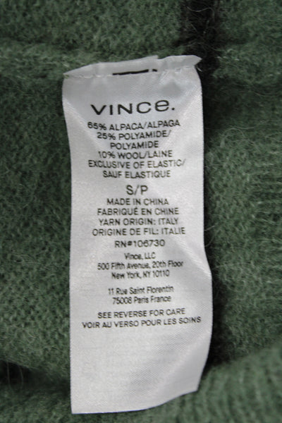 Vince Womens Pullover Sweater Striped Green Mock Neck Alpaca Long Sleeve Size S