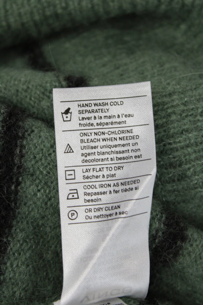 Vince Womens Pullover Sweater Striped Green Mock Neck Alpaca Long Sleeve Size S