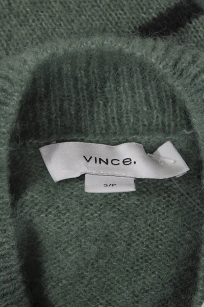Vince Womens Pullover Sweater Striped Green Mock Neck Alpaca Long Sleeve Size S