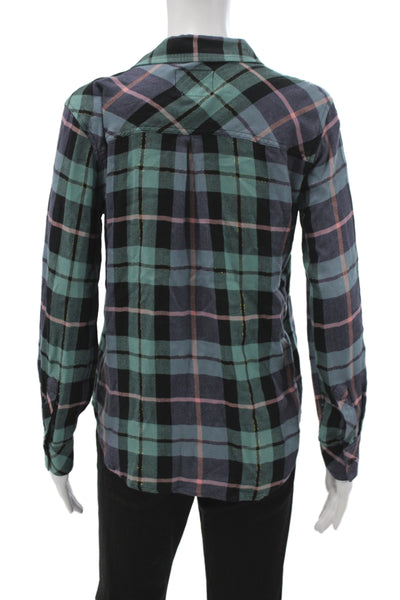 Rails Women Button-Up Collared Plaid Black Long Sleeve Rayon Size S