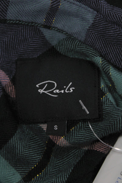 Rails Women Button-Up Collared Plaid Black Long Sleeve Rayon Size S