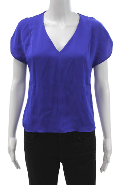 Milly Womens Silk V-Neck Sleeveless Basic Blouse Blue Size PS