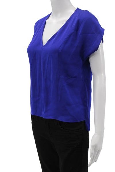 Milly Womens Silk V-Neck Sleeveless Basic Blouse Blue Size PS