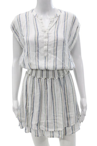 Rails Womens Blouson Striped Henley Linen Short Sleeve Dress Multicolor Size S
