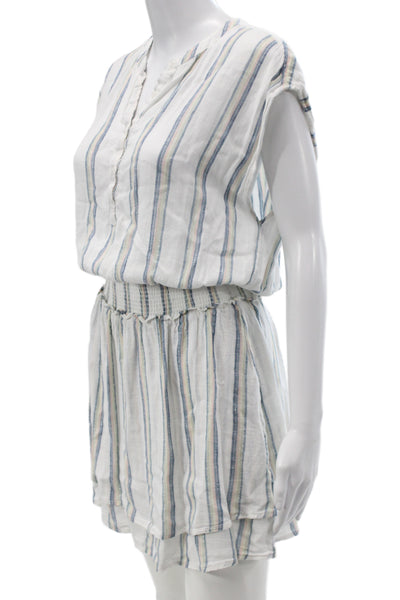 Rails Womens Blouson Striped Henley Linen Short Sleeve Dress Multicolor Size S