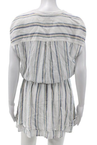 Rails Womens Blouson Striped Henley Linen Short Sleeve Dress Multicolor Size S