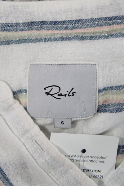 Rails Womens Blouson Striped Henley Linen Short Sleeve Dress Multicolor Size S