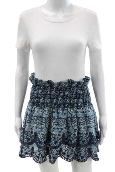 Sea Womens Mini Floral Cotton Skirt Blue Bohemian Pull On Short Size 0