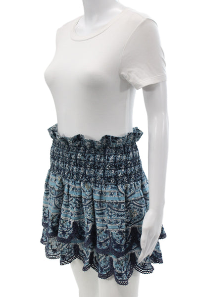 Sea Womens Mini Floral Cotton Skirt Blue Bohemian Pull On Short Size 0