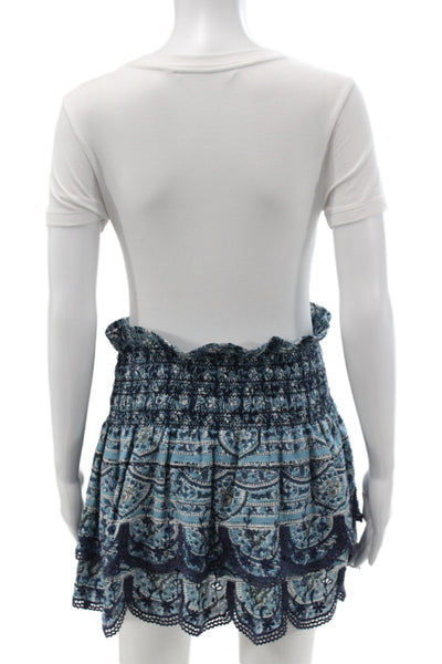 Sea Womens Mini Floral Cotton Skirt Blue Bohemian Pull On Short Size 0