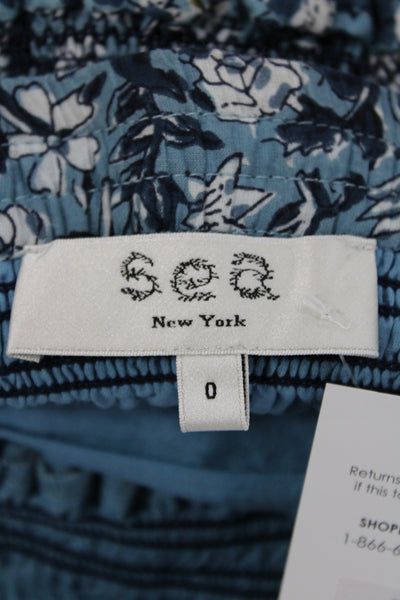 Sea Womens Mini Floral Cotton Skirt Blue Bohemian Pull On Short Size 0