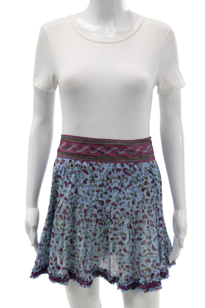 Poupette St. Barth Womens Mini Floral Cotton Bohemian Skirt Blue Size S