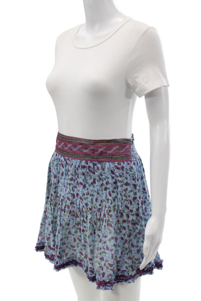 Poupette St. Barth Womens Mini Floral Cotton Bohemian Skirt Blue Size S