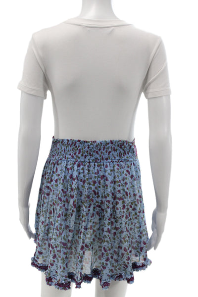 Poupette St. Barth Womens Mini Floral Cotton Bohemian Skirt Blue Size S