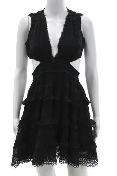 Rococo Sand Women Mini V Neck Black Viscose Dress Zip Sleeveless Size S