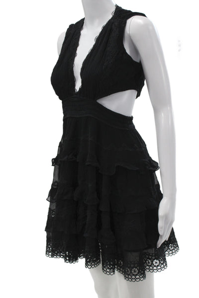 Rococo Sand Women Mini V Neck Black Viscose Dress Zip Sleeveless Size S