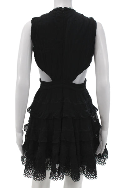 Rococo Sand Women Mini V Neck Black Viscose Dress Zip Sleeveless Size S
