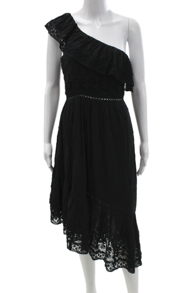 Love Shack Fancy Women Sundress Black One Shoulder Mid-Calf Cotton Size S