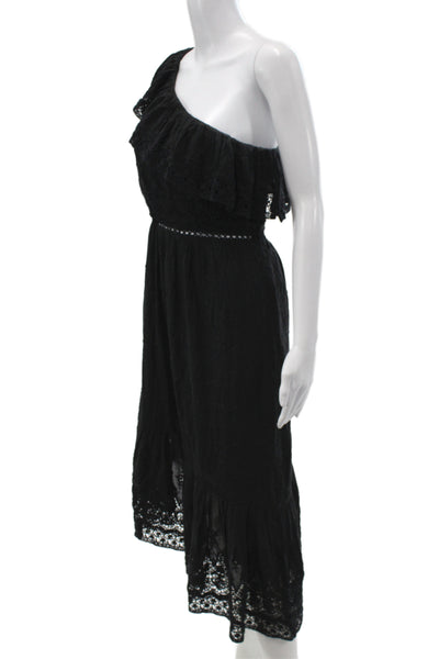Love Shack Fancy Women Sundress Black One Shoulder Mid-Calf Cotton Size S