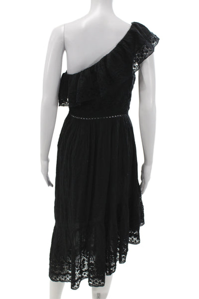 Love Shack Fancy Women Sundress Black One Shoulder Mid-Calf Cotton Size S