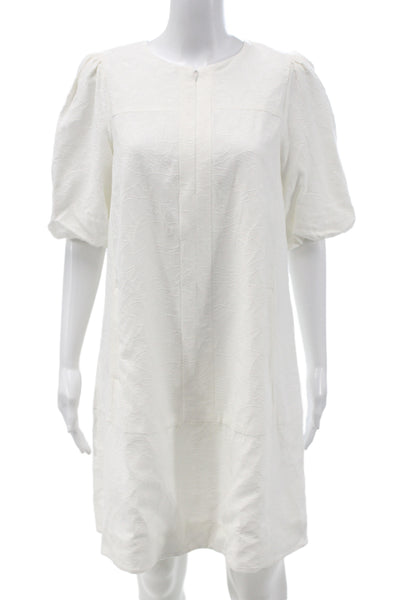 Me + Em Womens Shift Dress White Short Sleeve Round Neck Zip Size 6