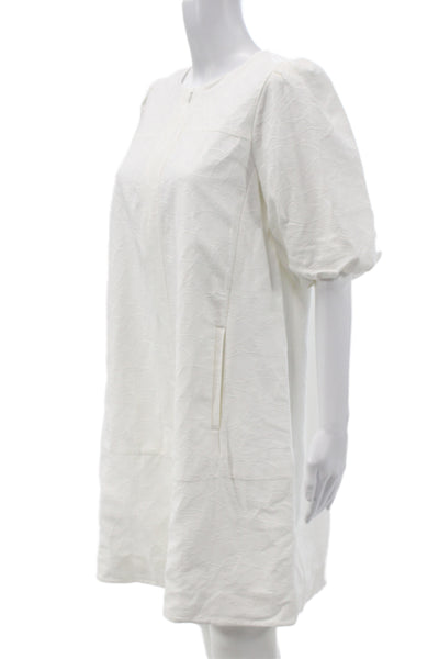 Me + Em Womens Shift Dress White Short Sleeve Round Neck Zip Size 6