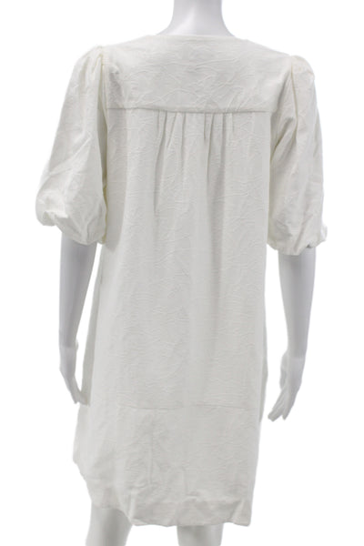 Me + Em Womens Shift Dress White Short Sleeve Round Neck Zip Size 6
