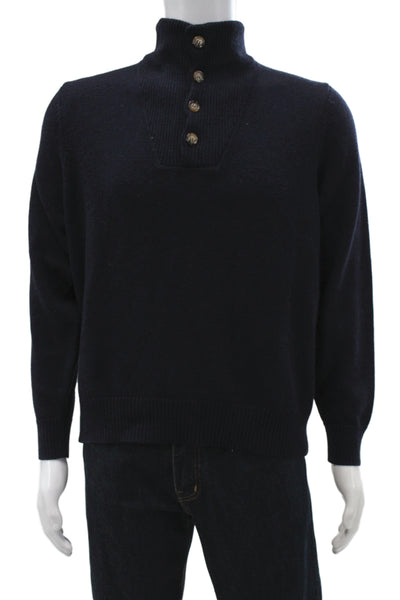 J. Mclaughlin Mens Pullover Sweater Black Merino Wool Mock Neck Size L