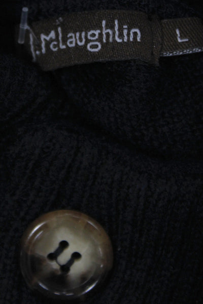 J. Mclaughlin Mens Pullover Sweater Black Merino Wool Mock Neck Size L