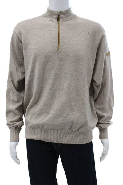 Peter Millar Mens Pullover 100% Merino Mock Neck Beige Long Sleeve Size L