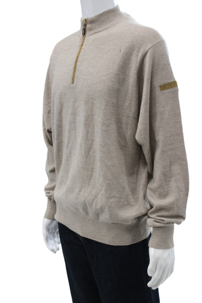 Peter Millar Mens Pullover 100% Merino Mock Neck Beige Long Sleeve Size L
