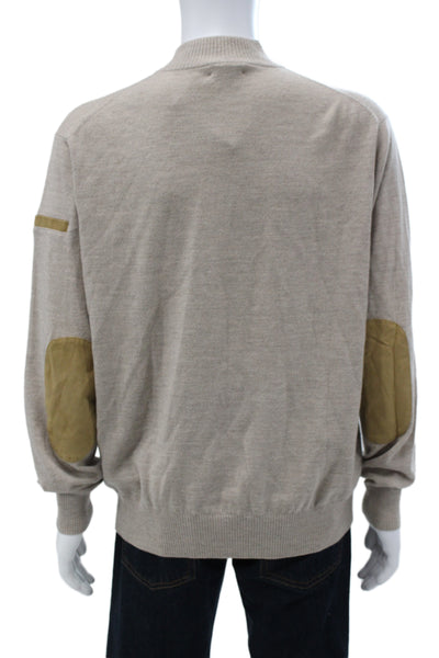 Peter Millar Mens Pullover 100% Merino Mock Neck Beige Long Sleeve Size L