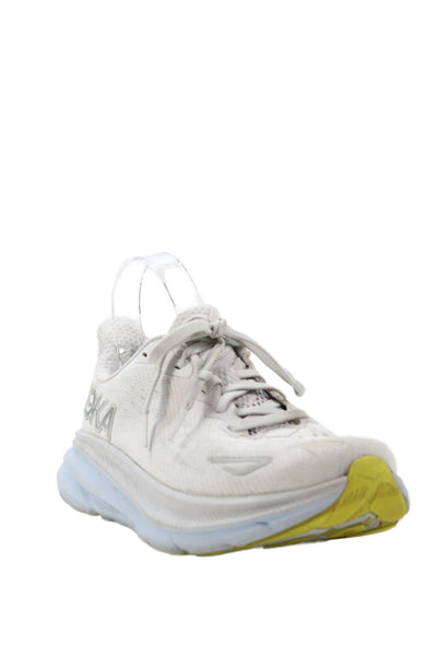 HOKA Womens Clifton 9 Lace Up Running Sneakers White Blue Size  7 B
