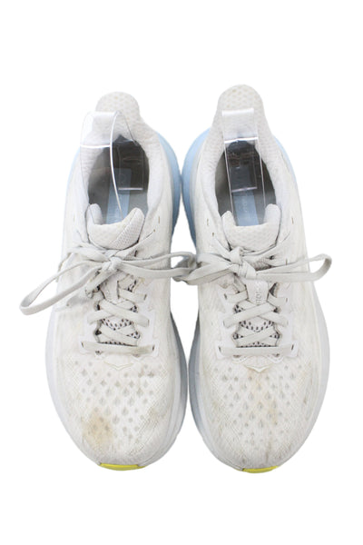 HOKA Womens Clifton 9 Lace Up Running Sneakers White Blue Size  7 B