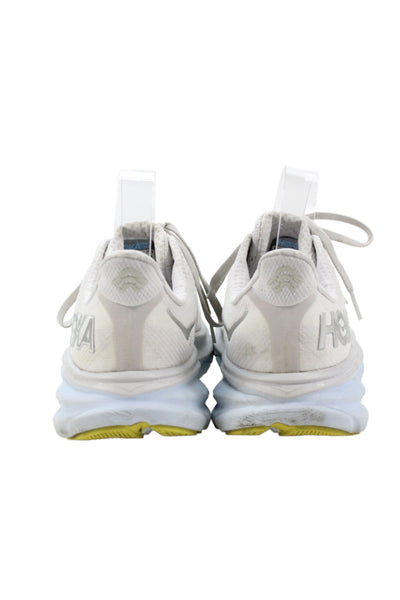HOKA Womens Clifton 9 Lace Up Running Sneakers White Blue Size  7 B