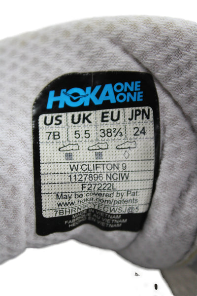 HOKA Womens Clifton 9 Lace Up Running Sneakers White Blue Size  7 B