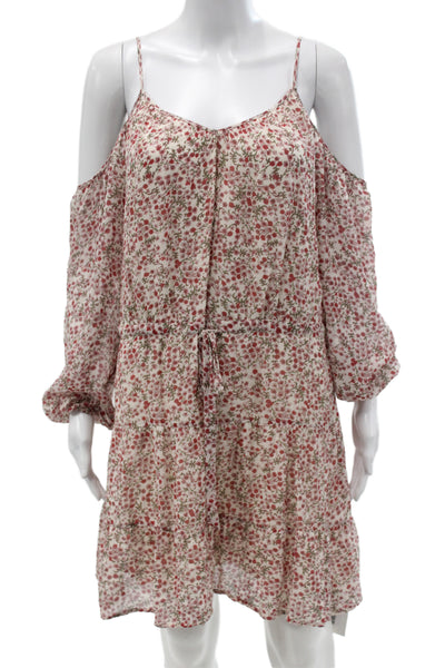Paige Black Label Women Mini Dress Floral Silk Scoop Neck Long Sleeve Size S