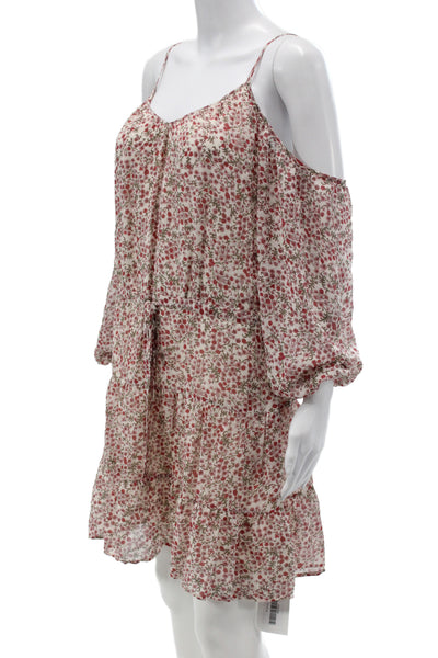 Paige Black Label Women Mini Dress Floral Silk Scoop Neck Long Sleeve Size S