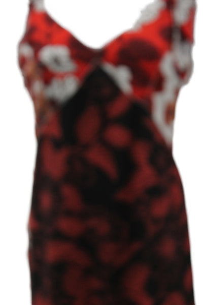 Warm Women Black Floral Slip Dress V Neck Sleeveless Mid Calf Size 2