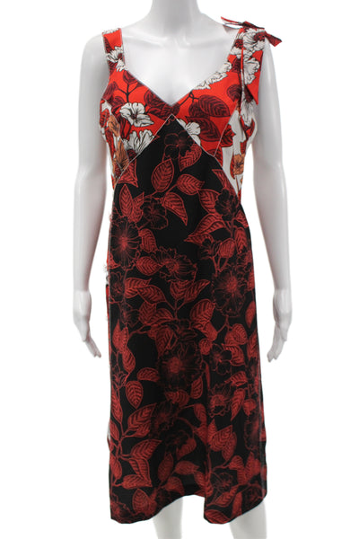 Warm Women Black Floral Slip Dress V Neck Sleeveless Mid Calf Size 2