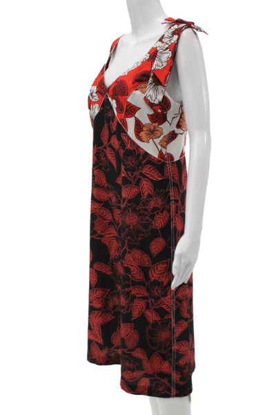 Warm Women Black Floral Slip Dress V Neck Sleeveless Mid Calf Size 2