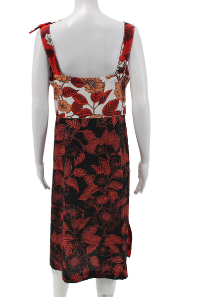 Warm Women Black Floral Slip Dress V Neck Sleeveless Mid Calf Size 2