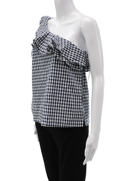 J Crew Women One Shoulder Gingham Cotton Blouse Long Sleeve Size 6