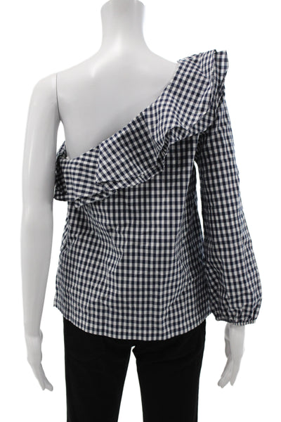 J Crew Women One Shoulder Gingham Cotton Blouse Long Sleeve Size 6