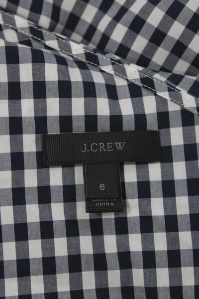 J Crew Women One Shoulder Gingham Cotton Blouse Long Sleeve Size 6