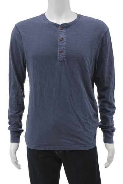 J Crew Mens Long Sleeves Henley Shirt Blue Cotton Size Medium