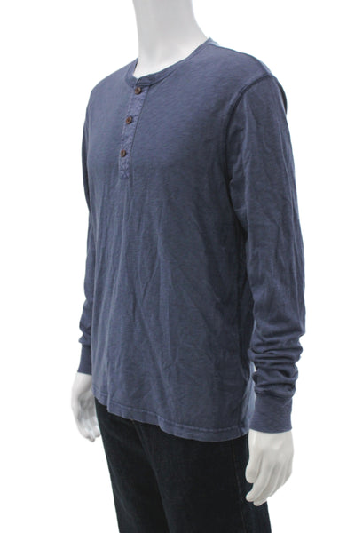 J Crew Mens Long Sleeves Henley Shirt Blue Cotton Size Medium