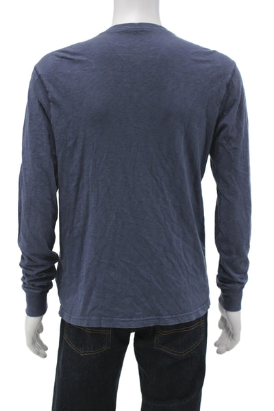 J Crew Mens Long Sleeves Henley Shirt Blue Cotton Size Medium