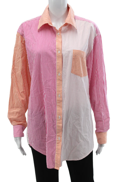 Solid & Striped Women Striped Cotton Collared Button-Up Top Long Sleeve Size S