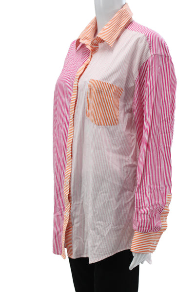 Solid & Striped Women Striped Cotton Collared Button-Up Top Long Sleeve Size S